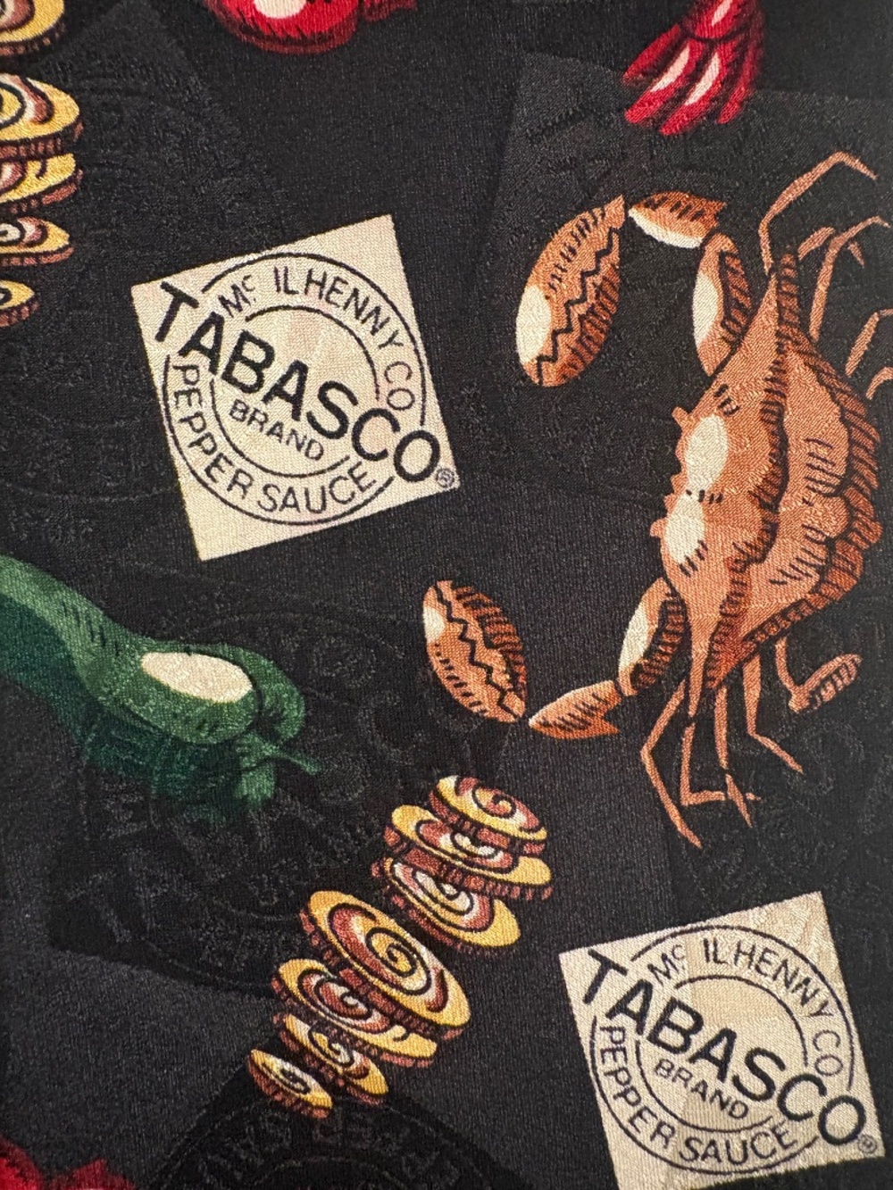 Vintage Tabasco Seafood Boil Silk Necktie Black
